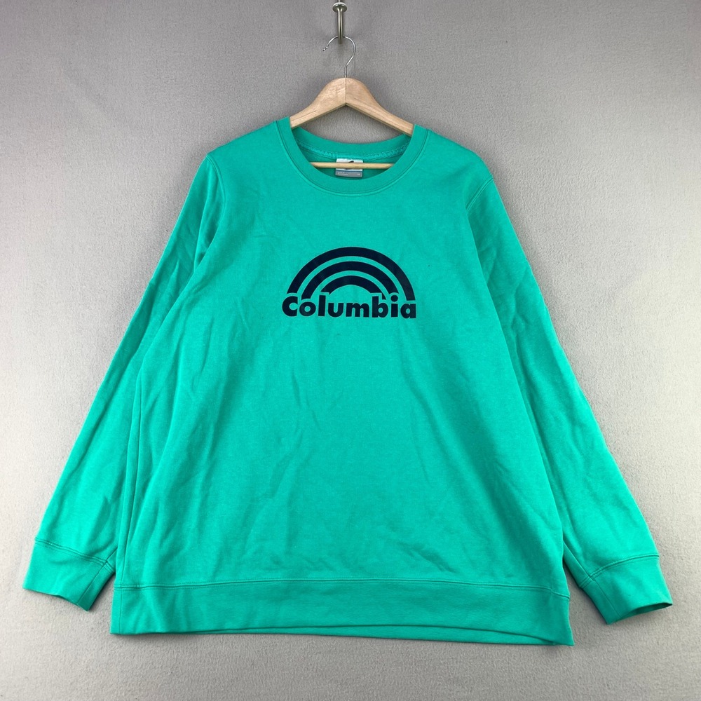 Columbia Trek Graphic Crew Sweatshirt Womens 1X Teal Soft Cozy Fleece Pullover